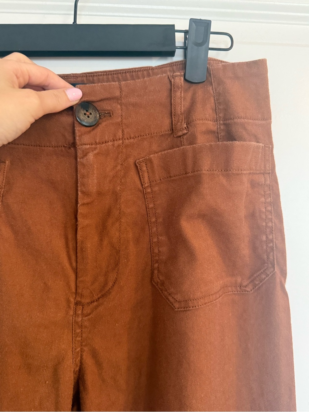 Maeve Colette Cropped Linen Blend Wide-Leg Pants in Rust Brown - Picture 7 of 11
